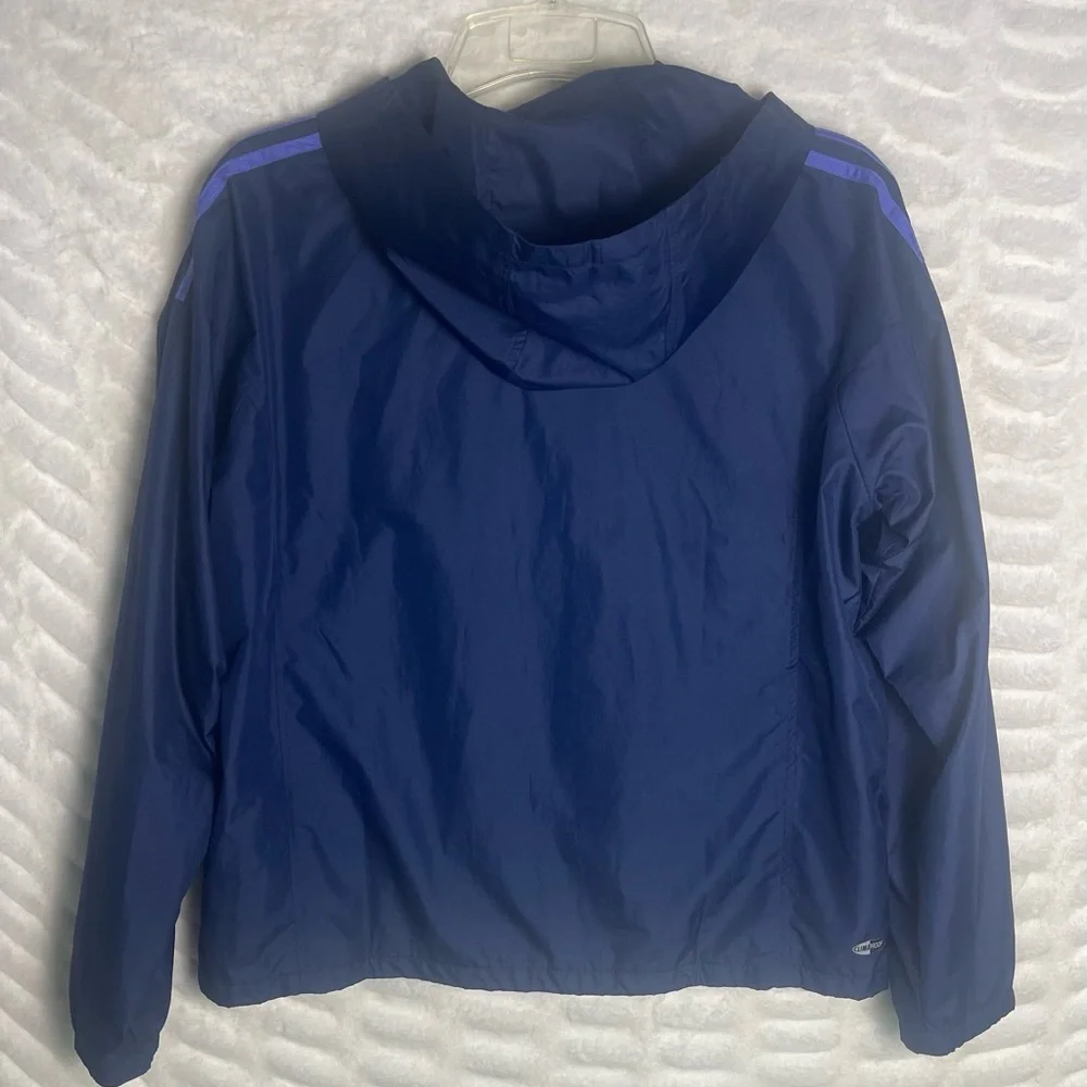 L Y2K Adidas Climaproof Full Zip Hoodie Track warmup Jacket Navy Purple 3 Stripe